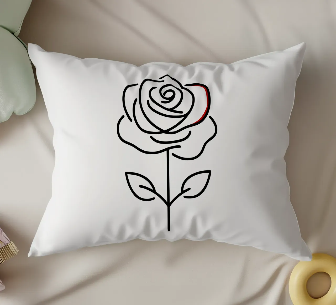 Rosa in versione minimalista con un tocco di rosso cuscino da Bold & Simple