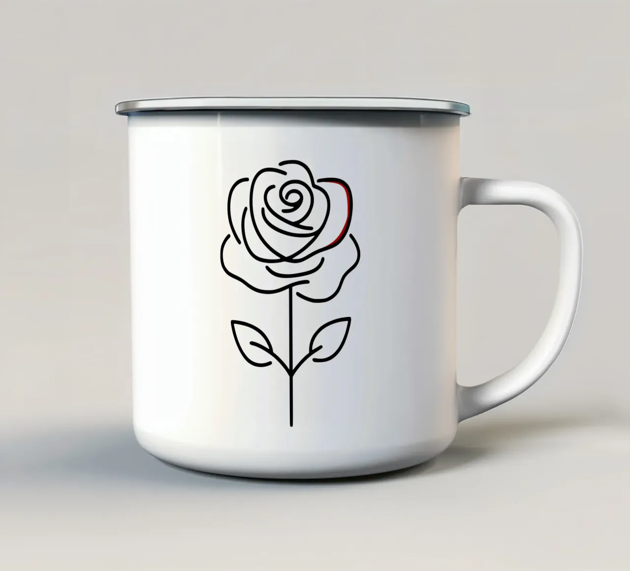 Rosa in versione minimalista con un tocco di rosso tazza in smalto da Bold & Simple