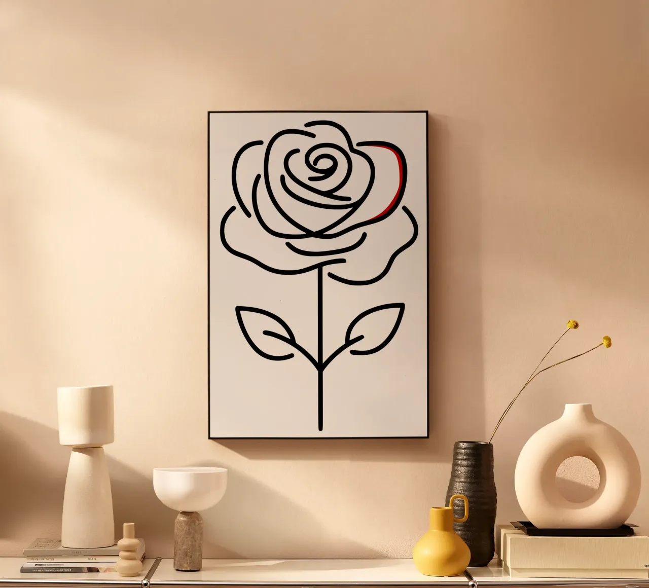 Rosa in versione minimalista con un tocco di rosso plexiglass da Bold & Simple