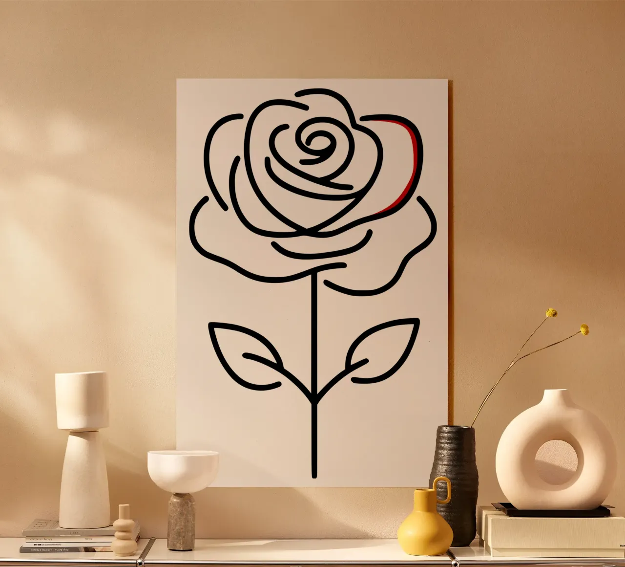 Rosa in versione minimalista con un tocco di rosso plexiglass da Bold & Simple