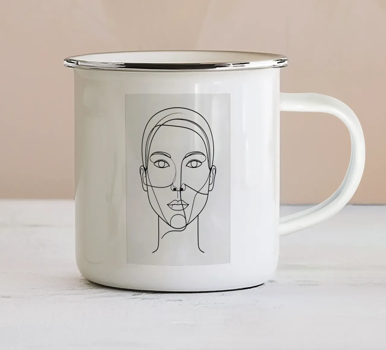 Abstracte gezichtscontour emaille mok van LIFESTYLE OBJECTS