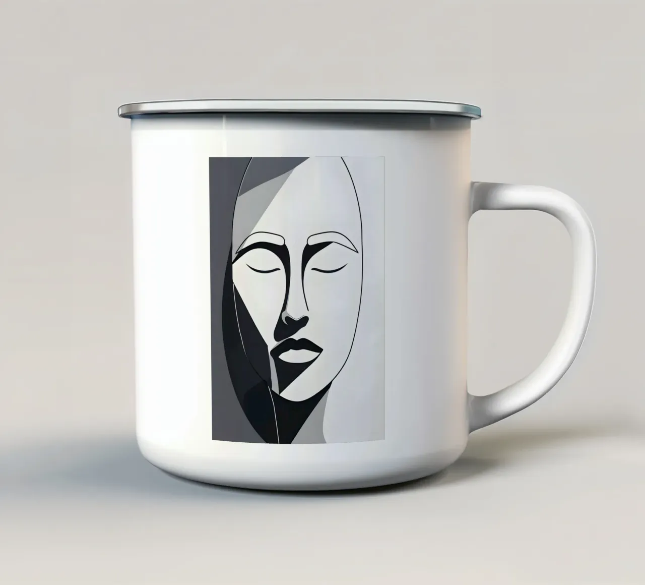Abstracte gezichtscontour emaille mok van LIFESTYLE OBJECTS