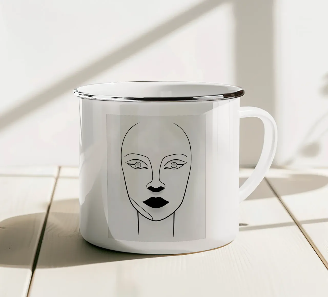 Abstracte gezichtscontour emaille mok van LIFESTYLE OBJECTS