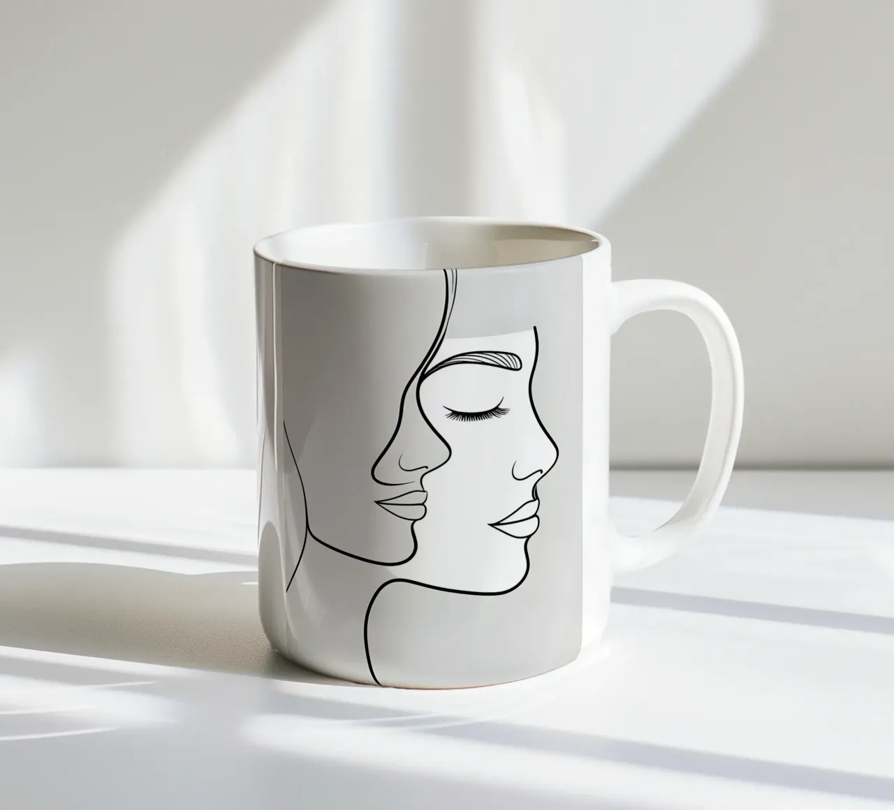 Line art a mezza faccia tazza in ceramica da LIFESTYLE OBJECTS