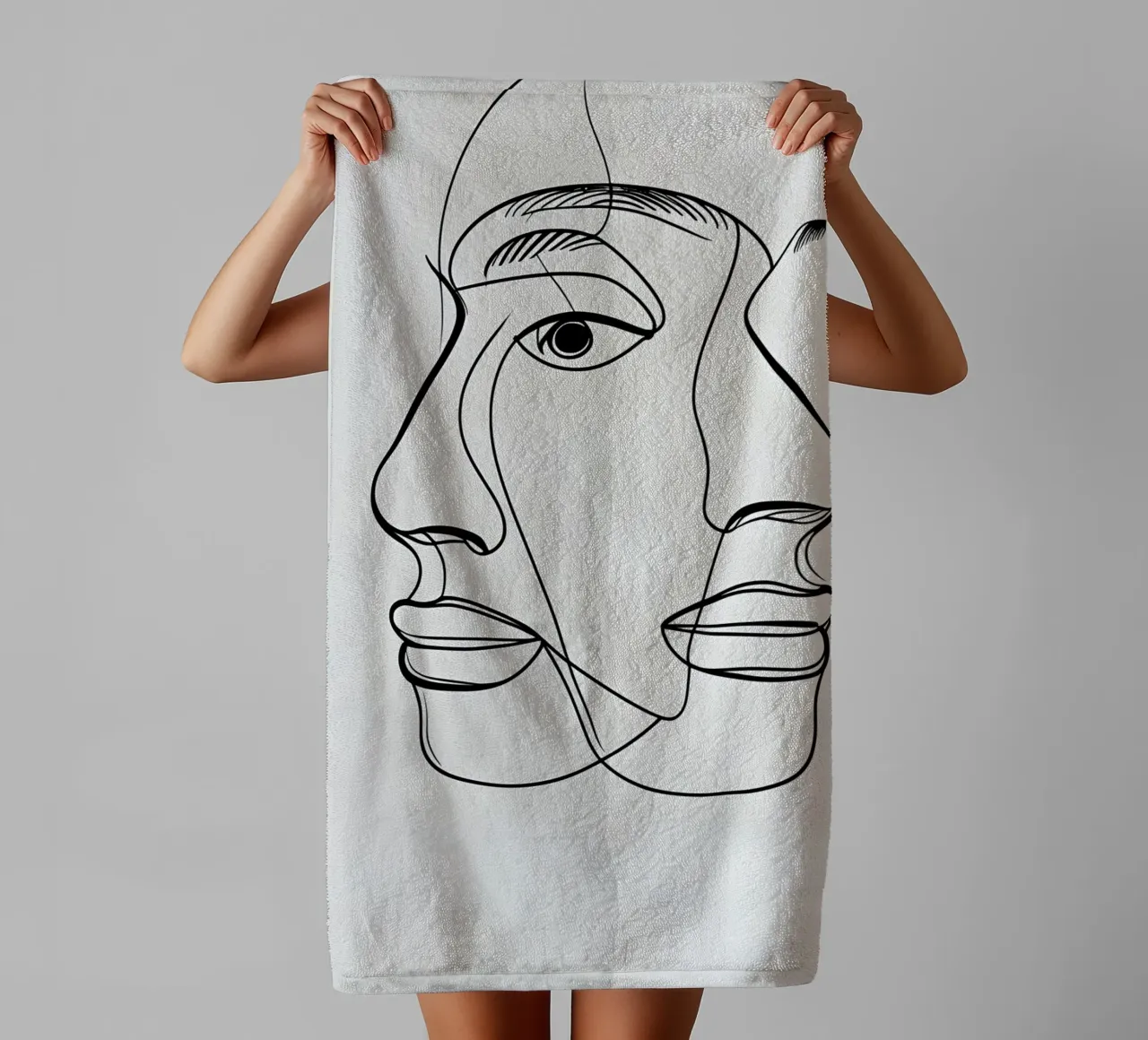 Line art a mezza faccia asciugamano da bagno da LIFESTYLE OBJECTS