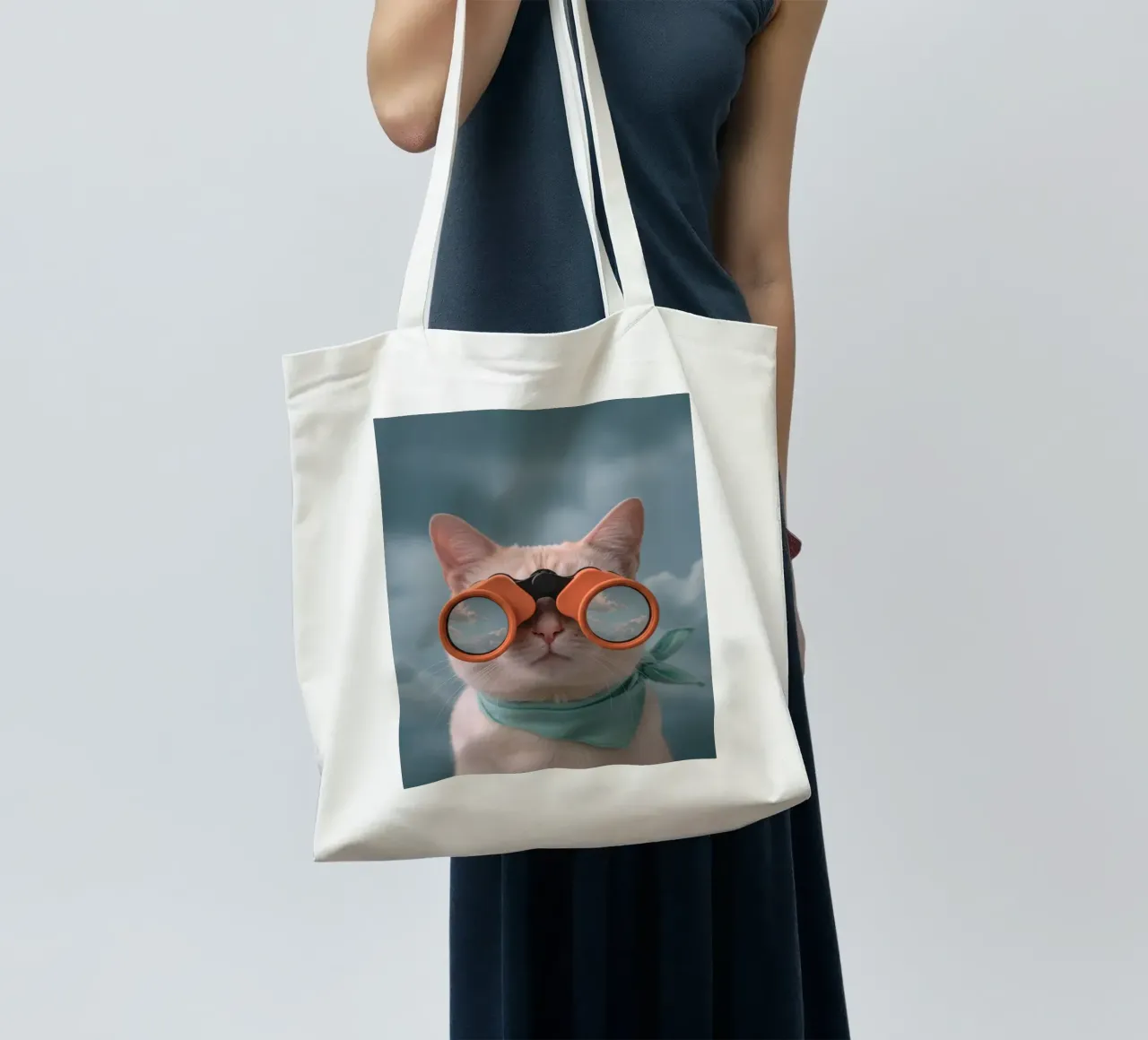 cat with binoculars borsa in juta da feny