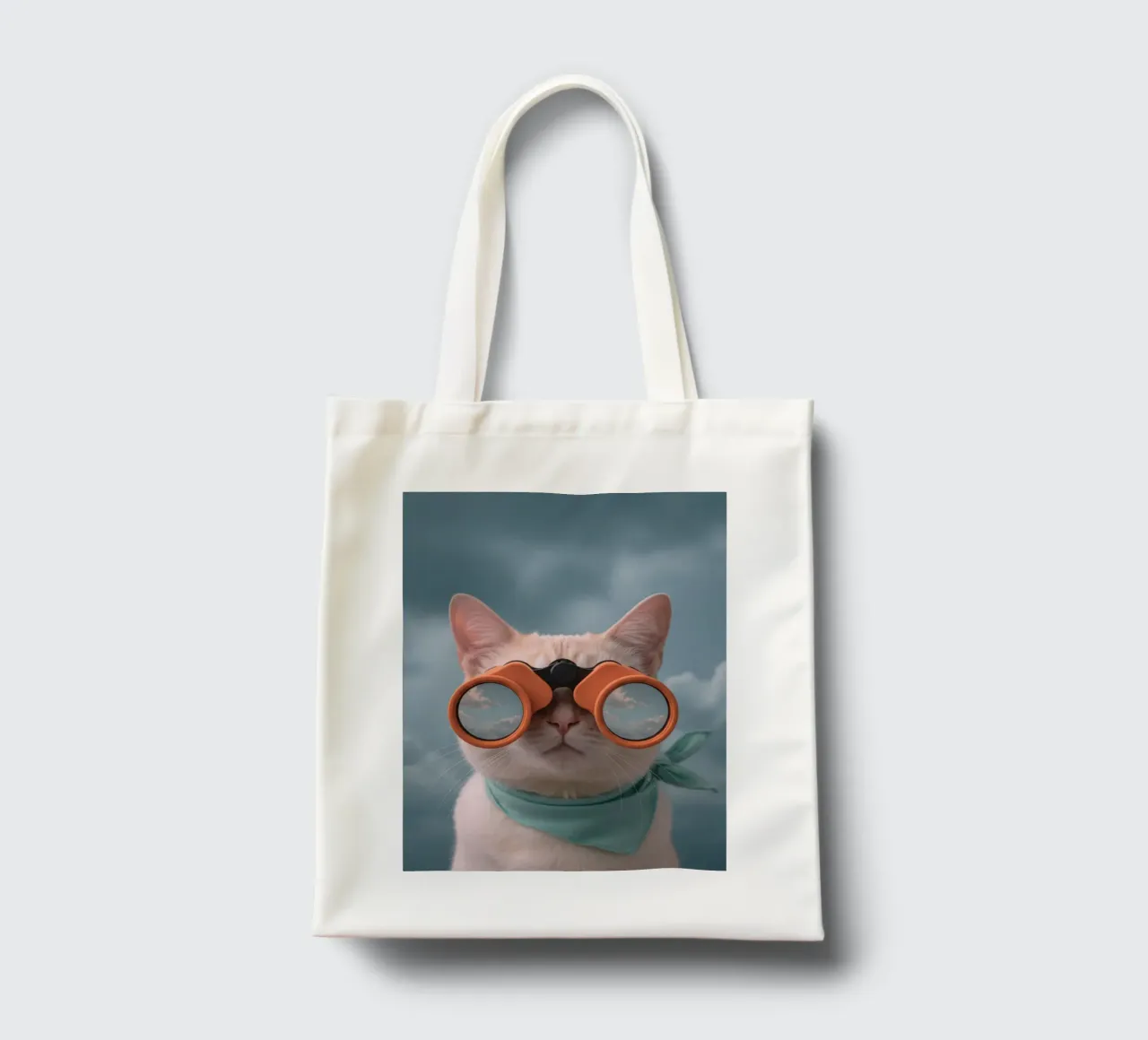 cat with binoculars borsa in juta da feny
