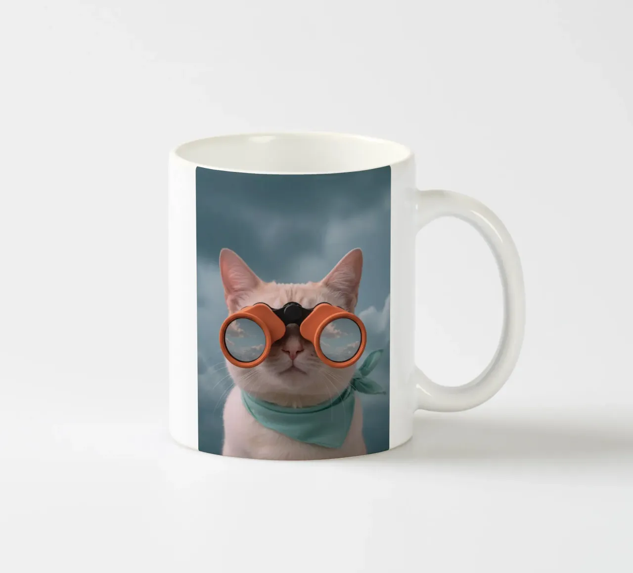 cat with binoculars tazza in ceramica da feny
