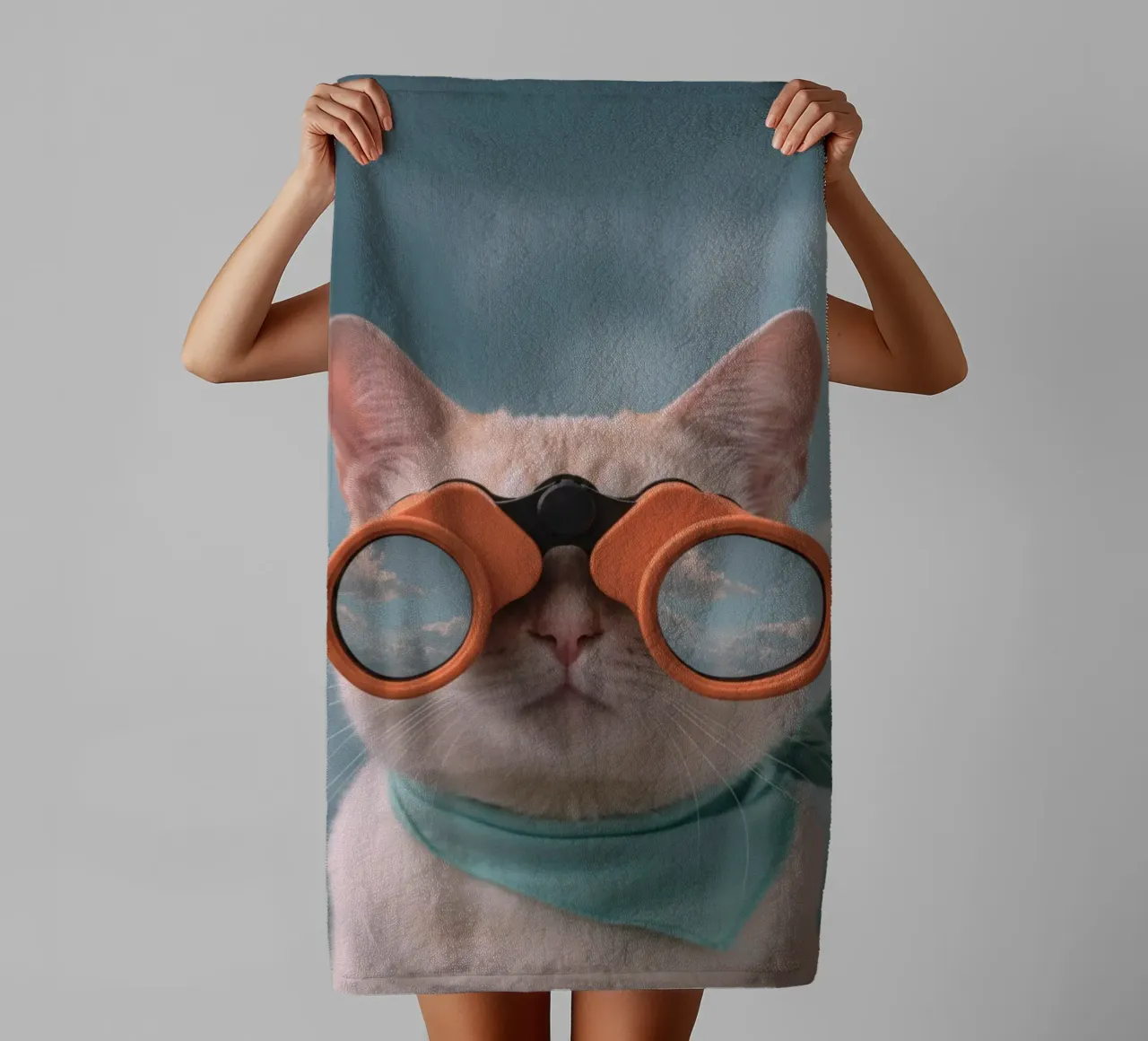 cat with binoculars asciugamano da bagno da feny