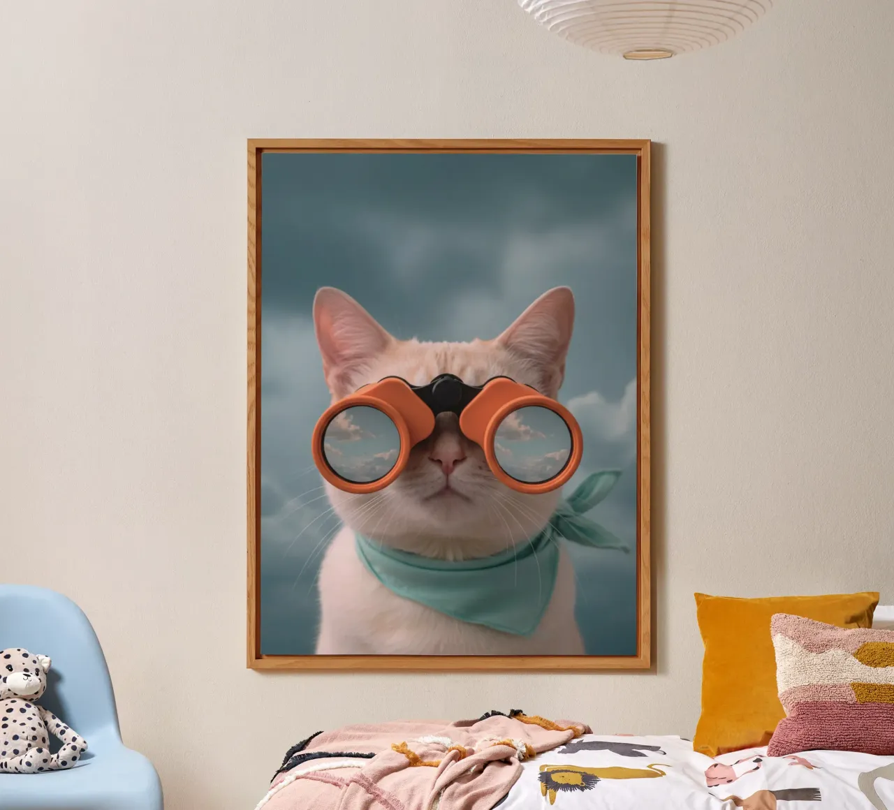 cat with binoculars alluminio dibond da feny