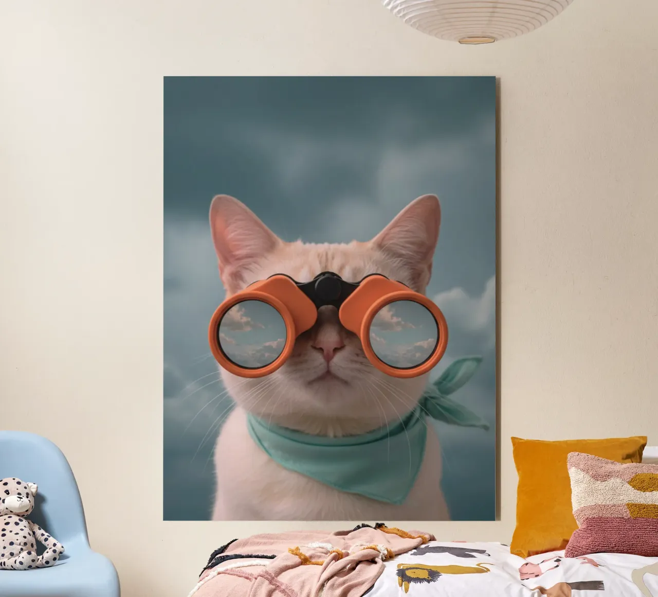 cat with binoculars alluminio dibond da feny