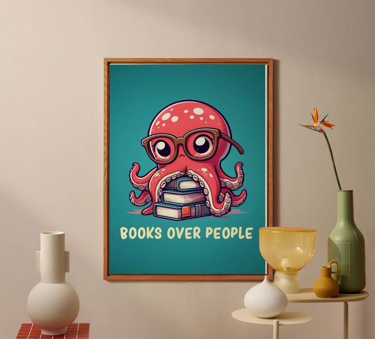 Libri oltre le persone Polpo nerd che legge alluminio dibond da Noah Bouchard