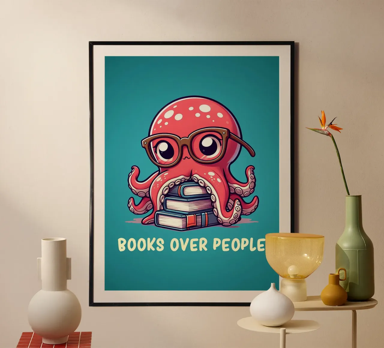 Libri oltre le persone Polpo nerd che legge carta hahnemühle da Noah Bouchard