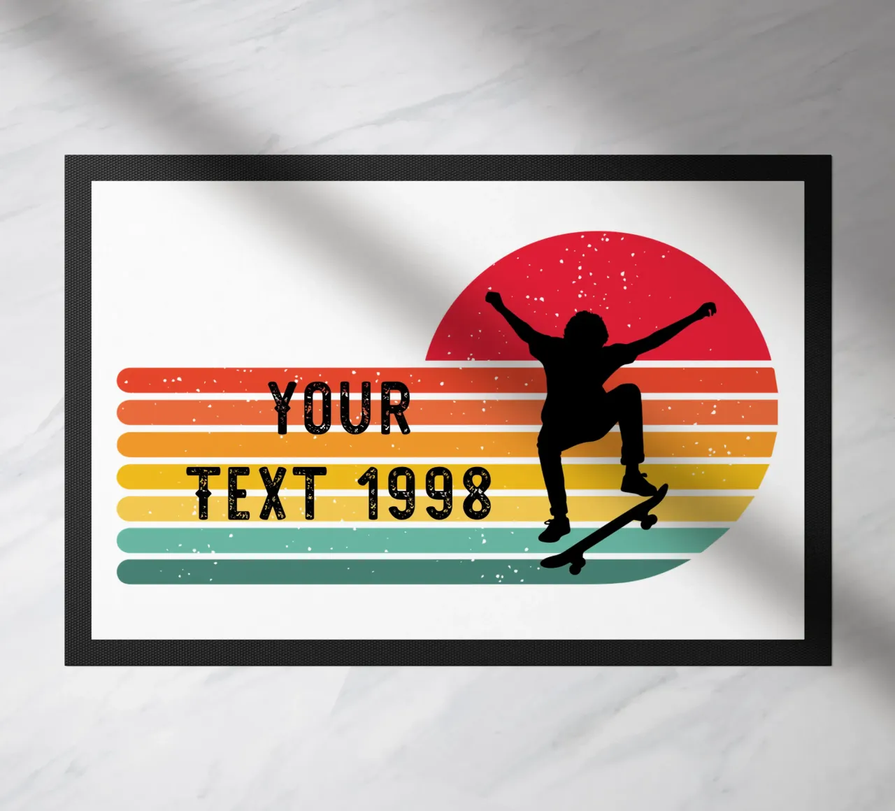 Retro Skateboard - Personalize with your Text and Year doormat by studiovinja