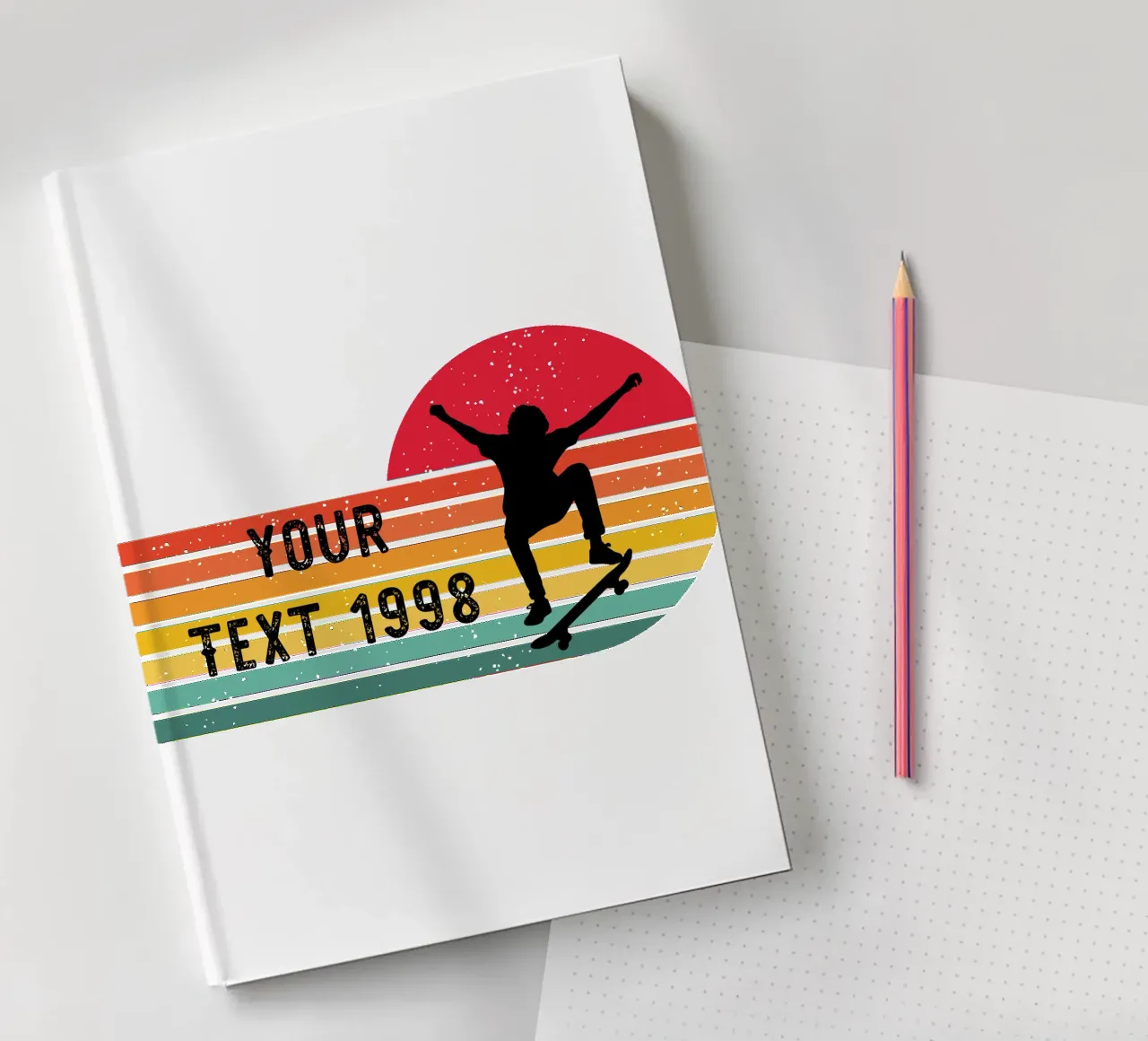 Retro Skateboard - Personalize with your Text and Year notebook by studiovinja