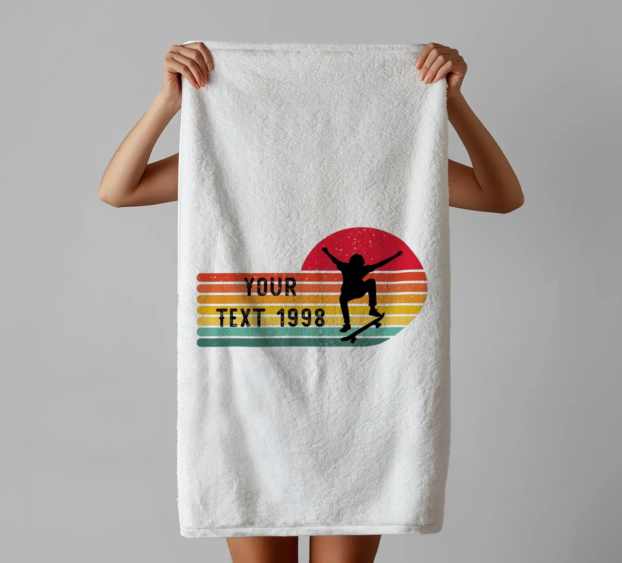 Retro Skateboard - Personalize with your Text and Year towel by studiovinja