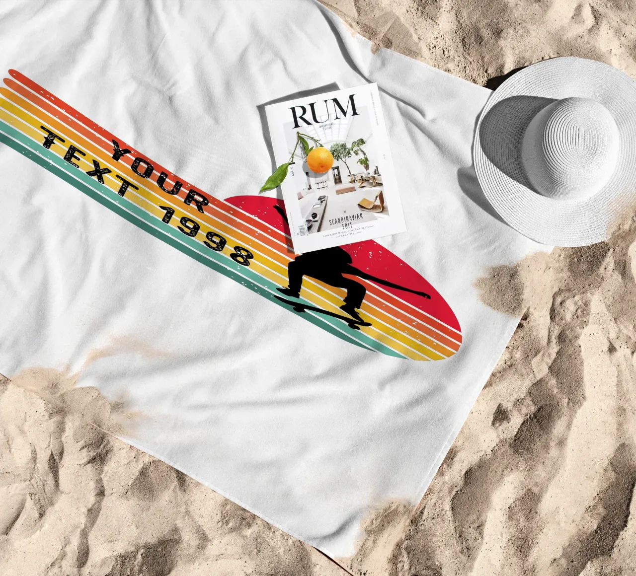 Retro Skateboard - Personalize with your Text and Year beach towel by studiovinja