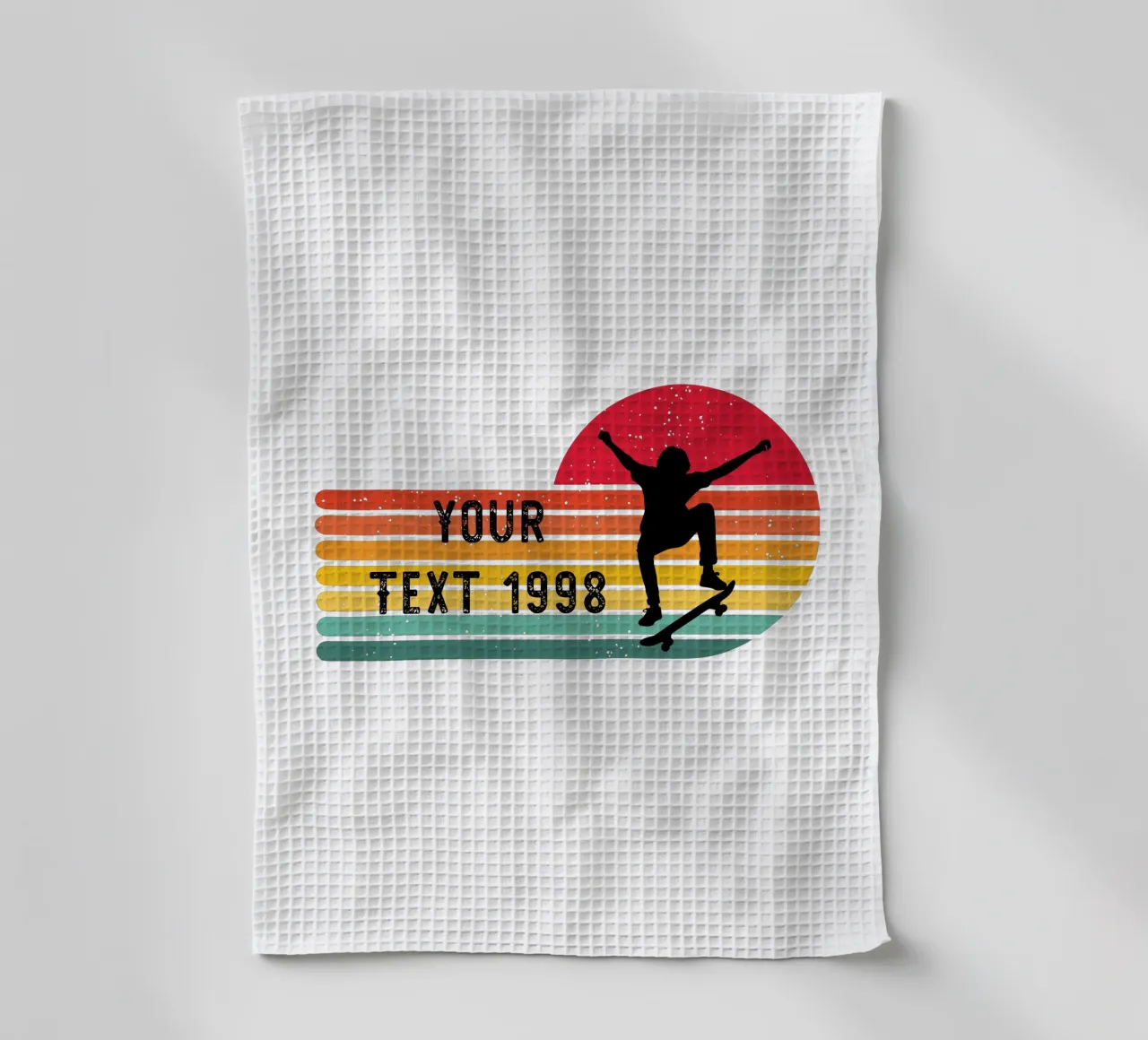 Retro Skateboard - Personalize with your Text and Year tea towel by studiovinja