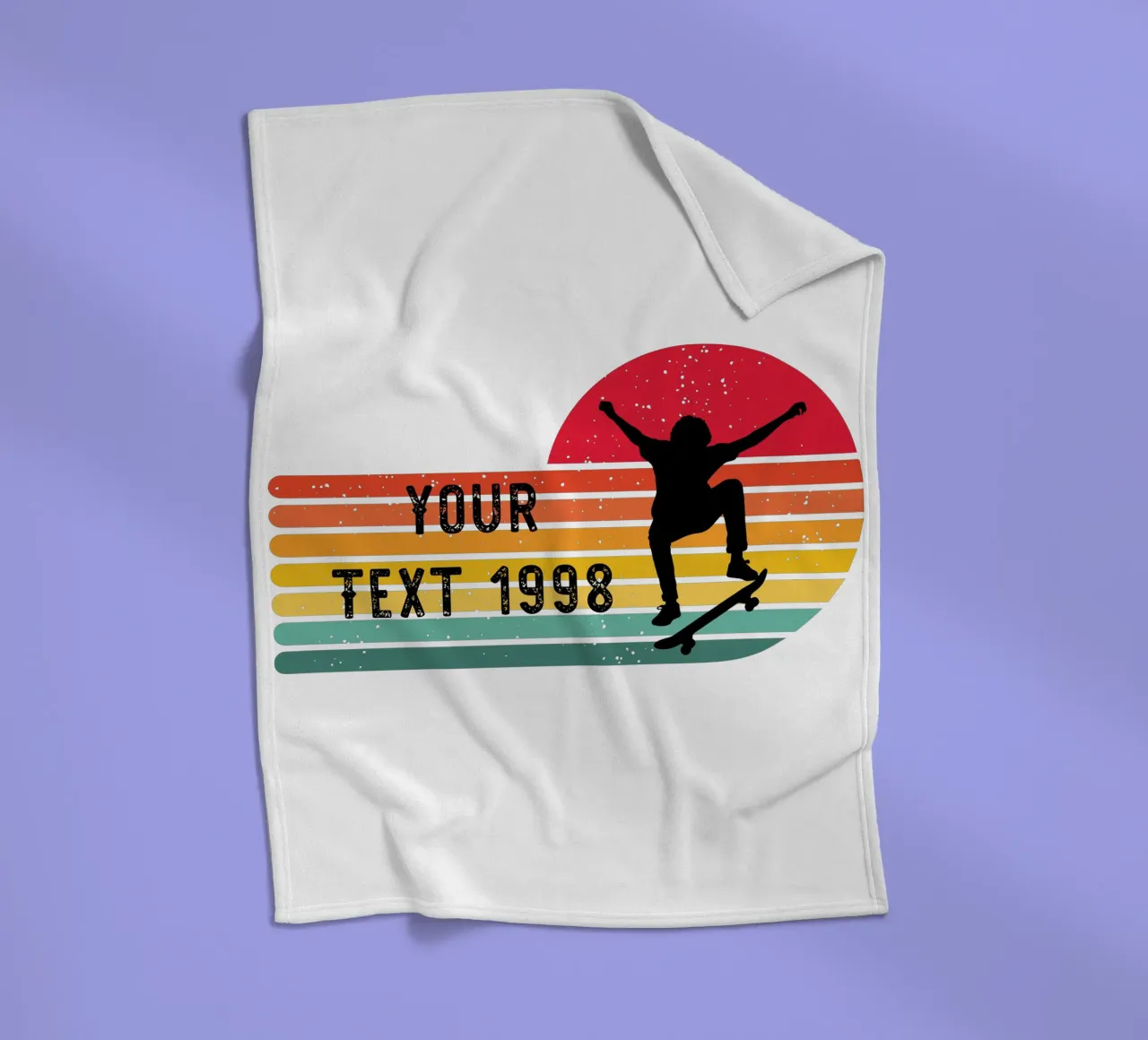Retro Skateboard - Personalize with your Text and Year fleece blanket by studiovinja