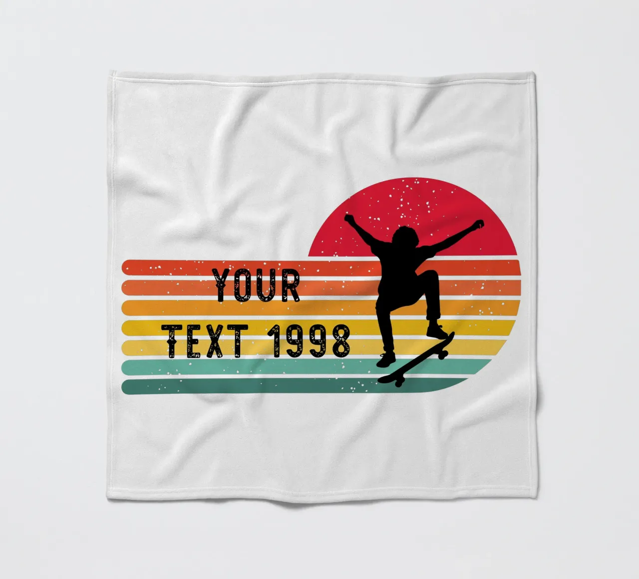 Retro Skateboard - Personalize with your Text and Year fleece blanket by studiovinja