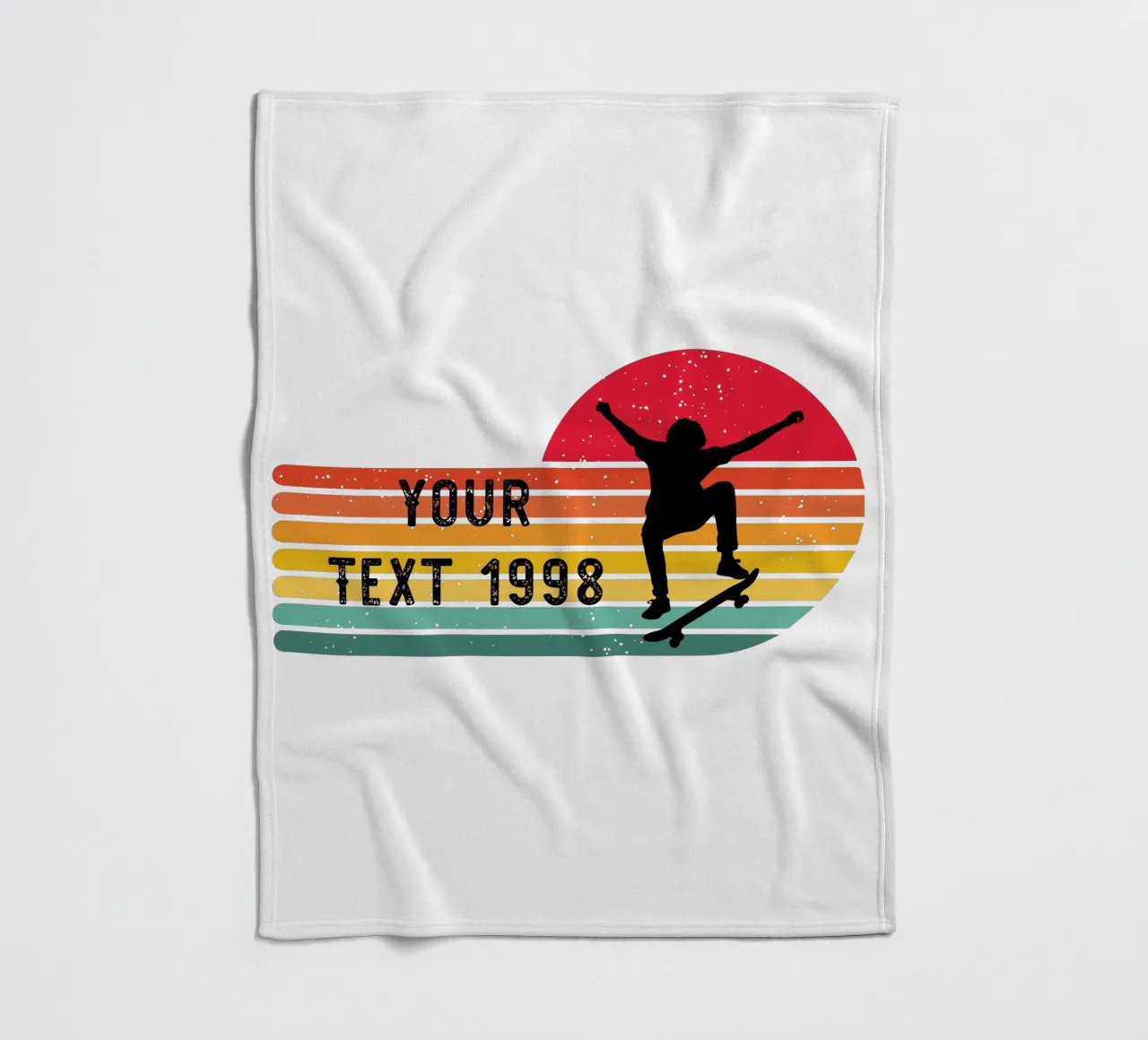 Retro Skateboard - Personalize with your Text and Year fleece blanket by studiovinja