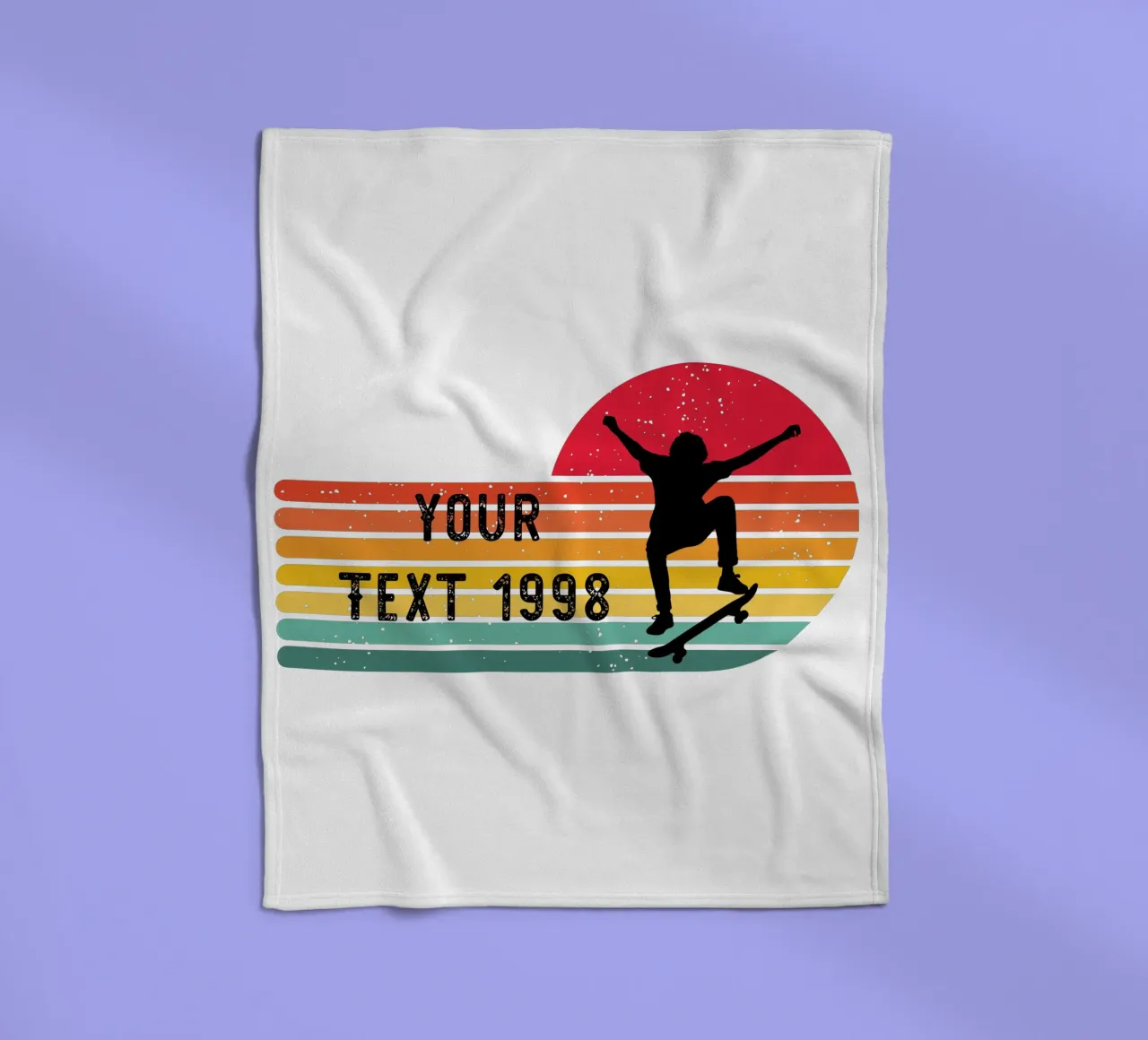 Retro Skateboard - Personalize with your Text and Year fleece blanket by studiovinja