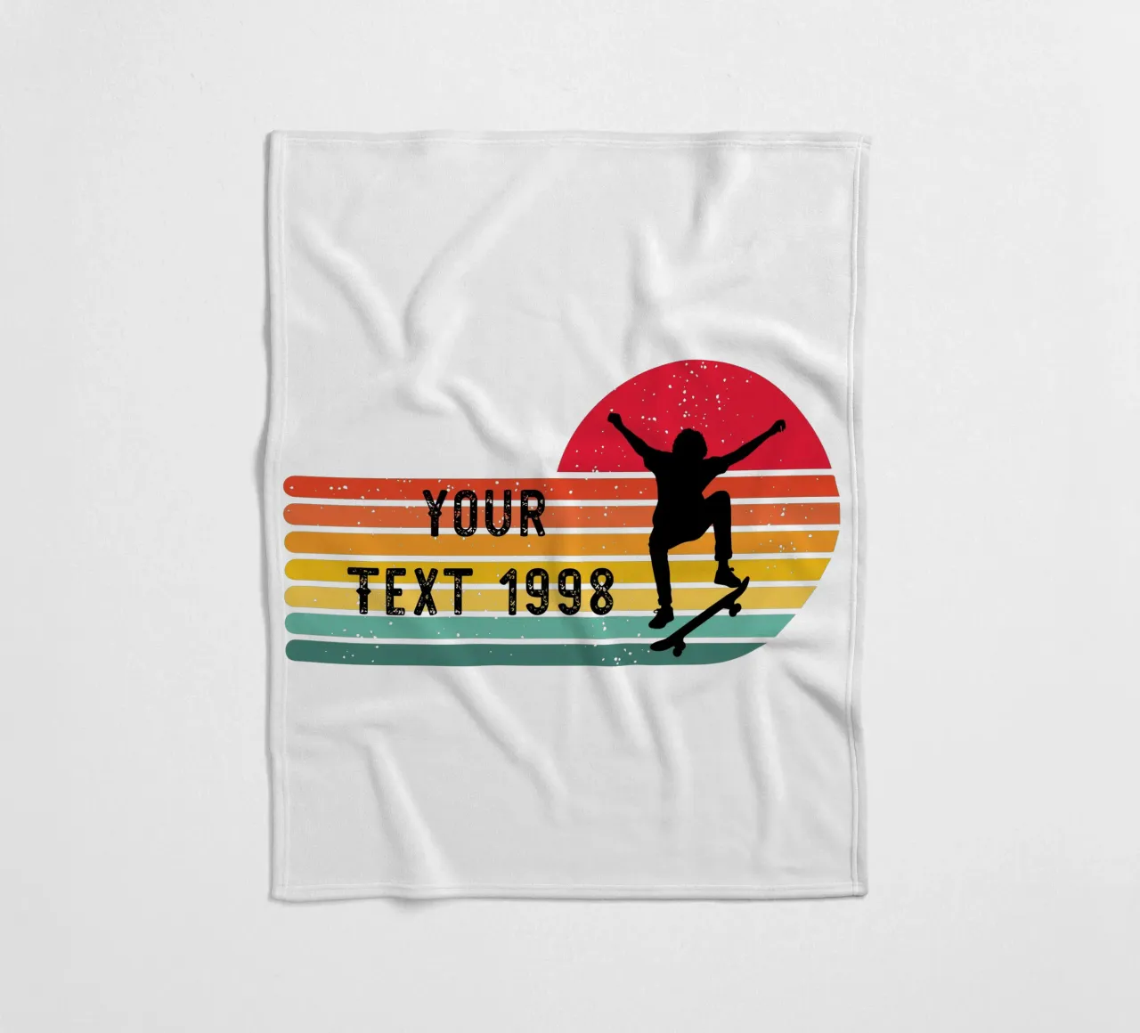 Retro Skateboard - Personalize with your Text and Year fleece blanket by studiovinja