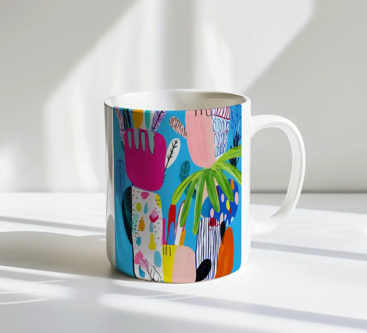 Speelse abstracte botanische muurkunst keramische mok van Artbyvo