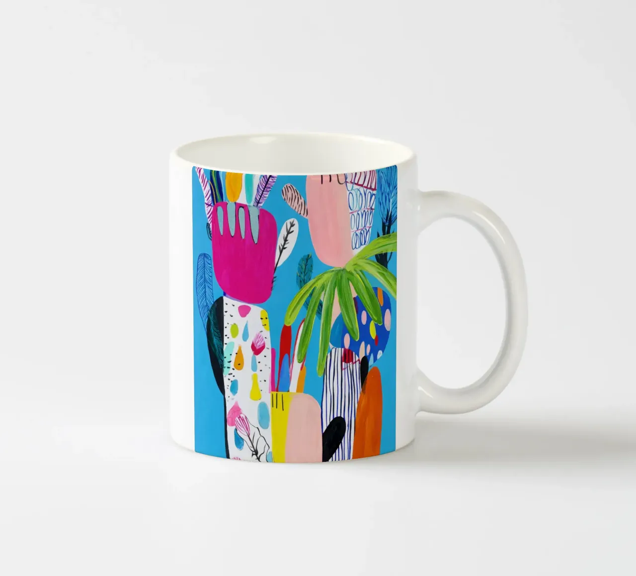 Speelse abstracte botanische muurkunst keramische mok van Artbyvo