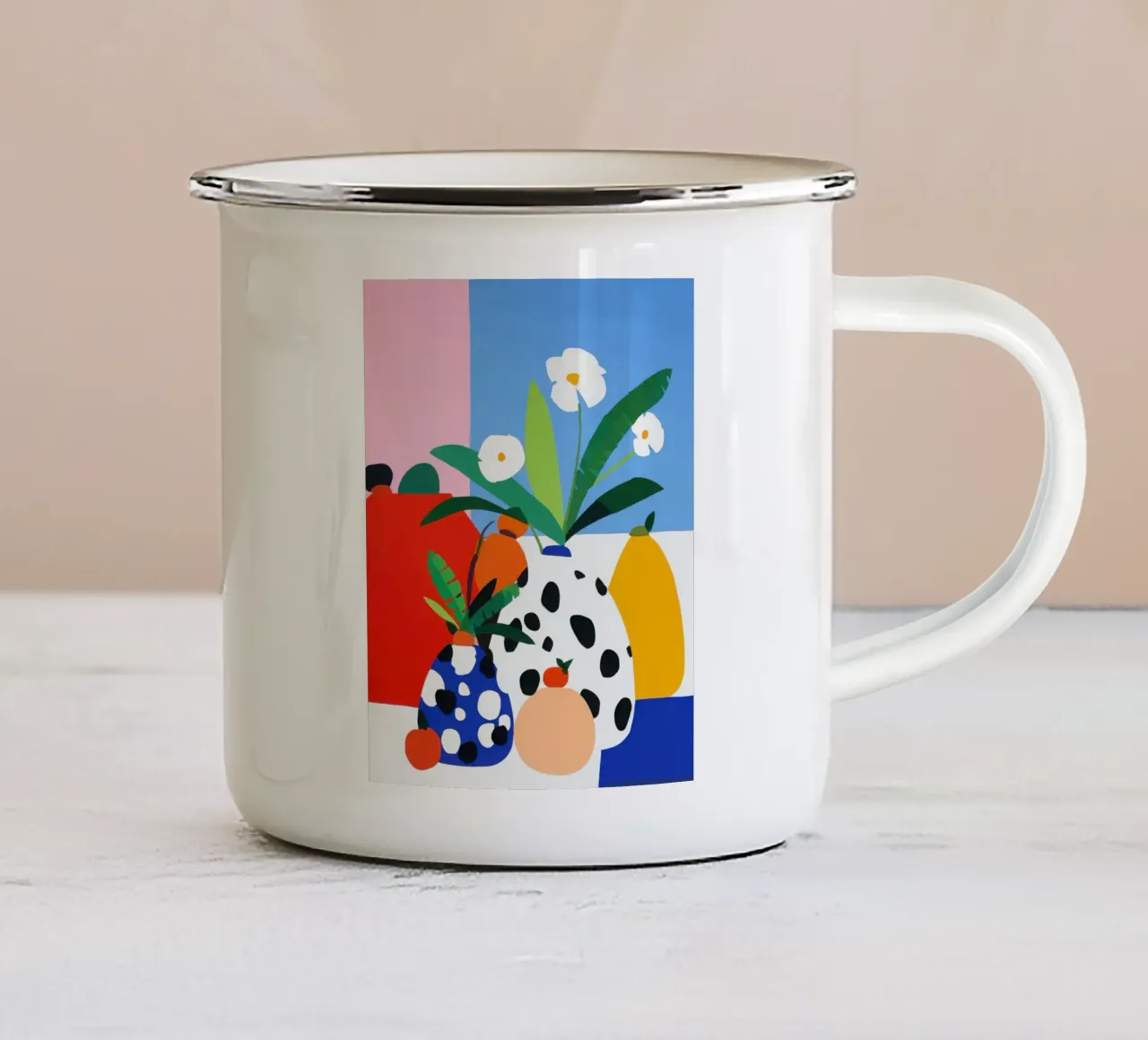 Arte murale botanica colorata e audace tazza in smalto da Artbyvo