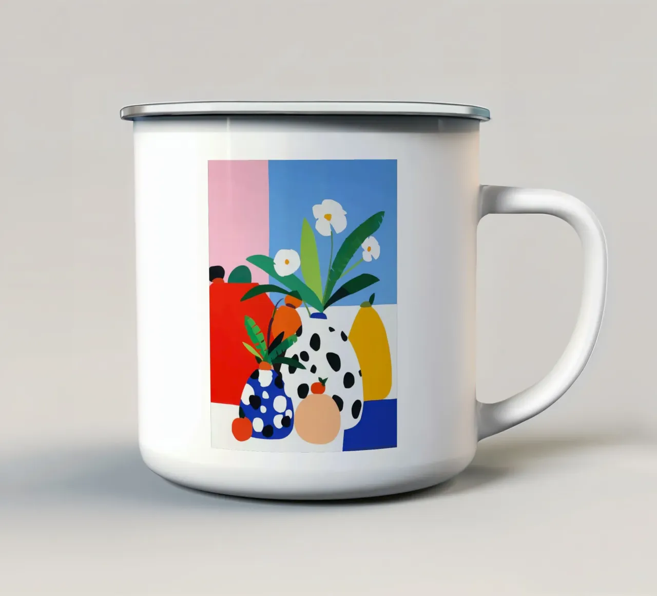 Arte murale botanica colorata e audace tazza in smalto da Artbyvo