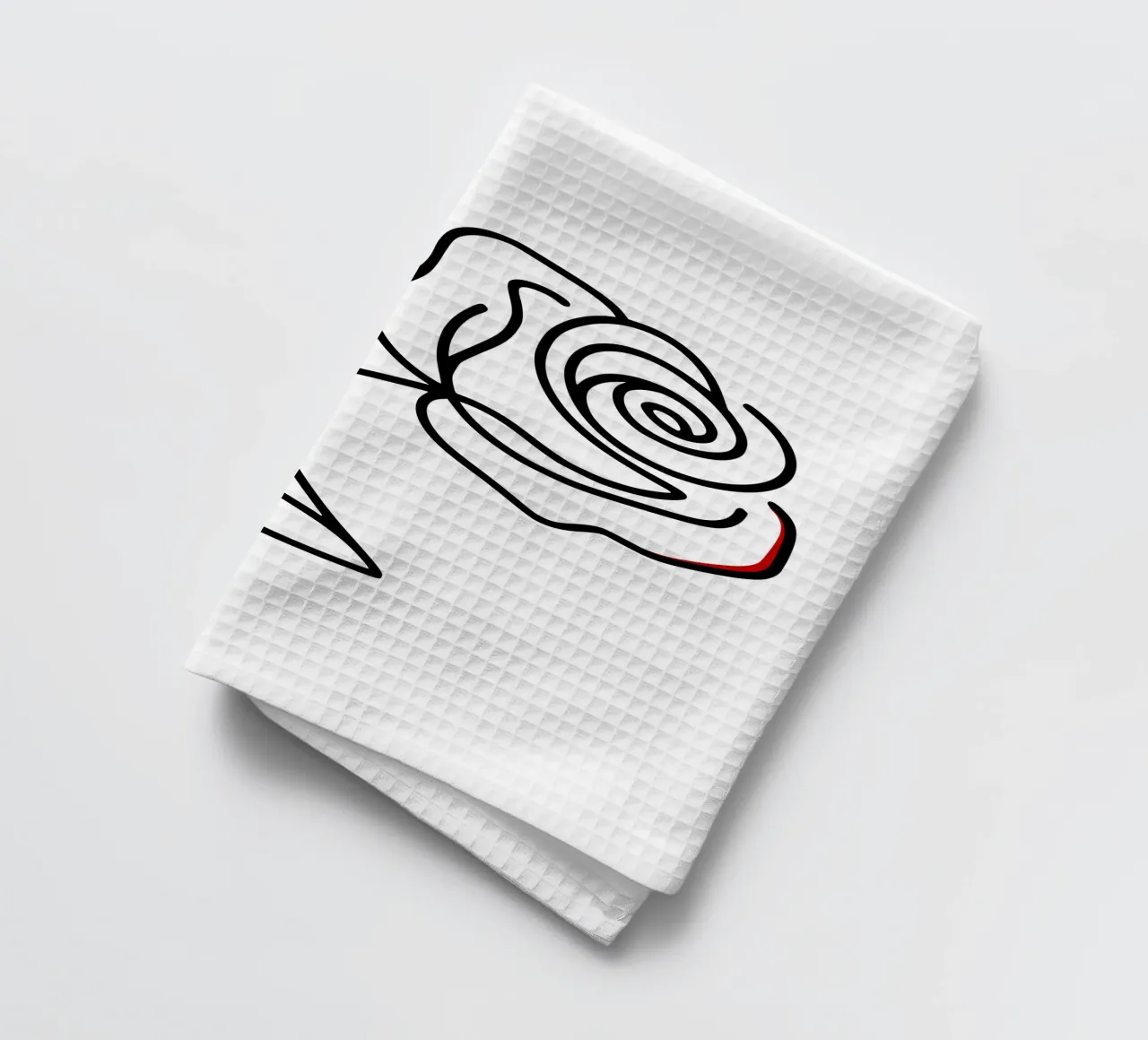 Minimalist curved rose with red colour accents tea towel by Bold & Simple