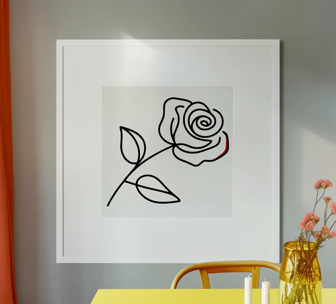 Rosa curvilinea minimalista con accenti di colore rosso poster con telaio in legno da Bold & Simple