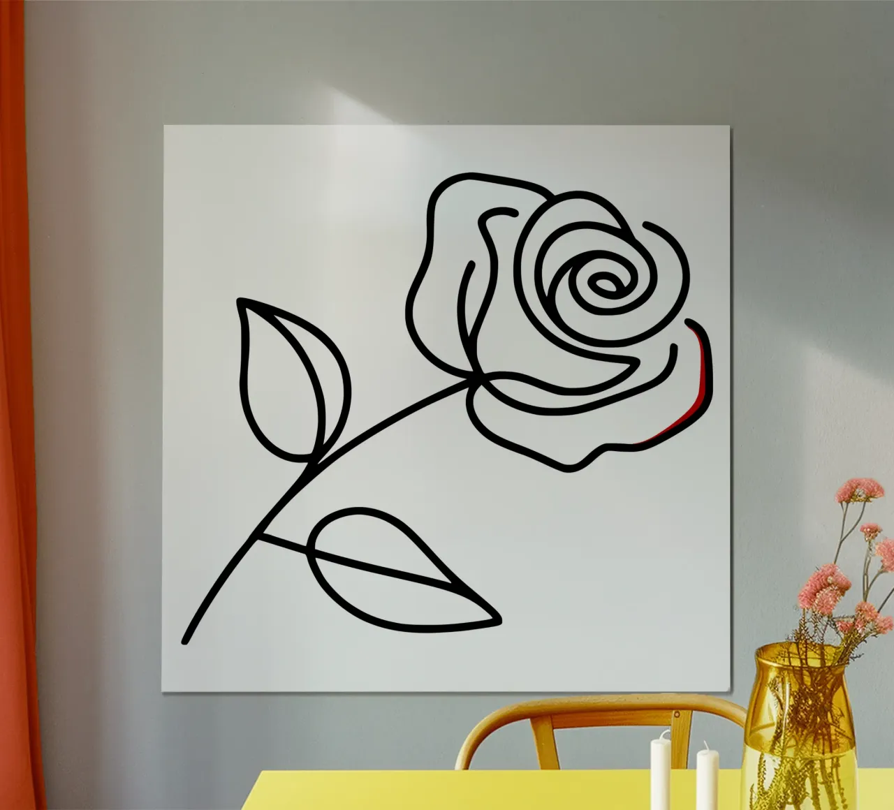 Rosa curvilinea minimalista con accenti di colore rosso poster con telaio in legno da Bold & Simple