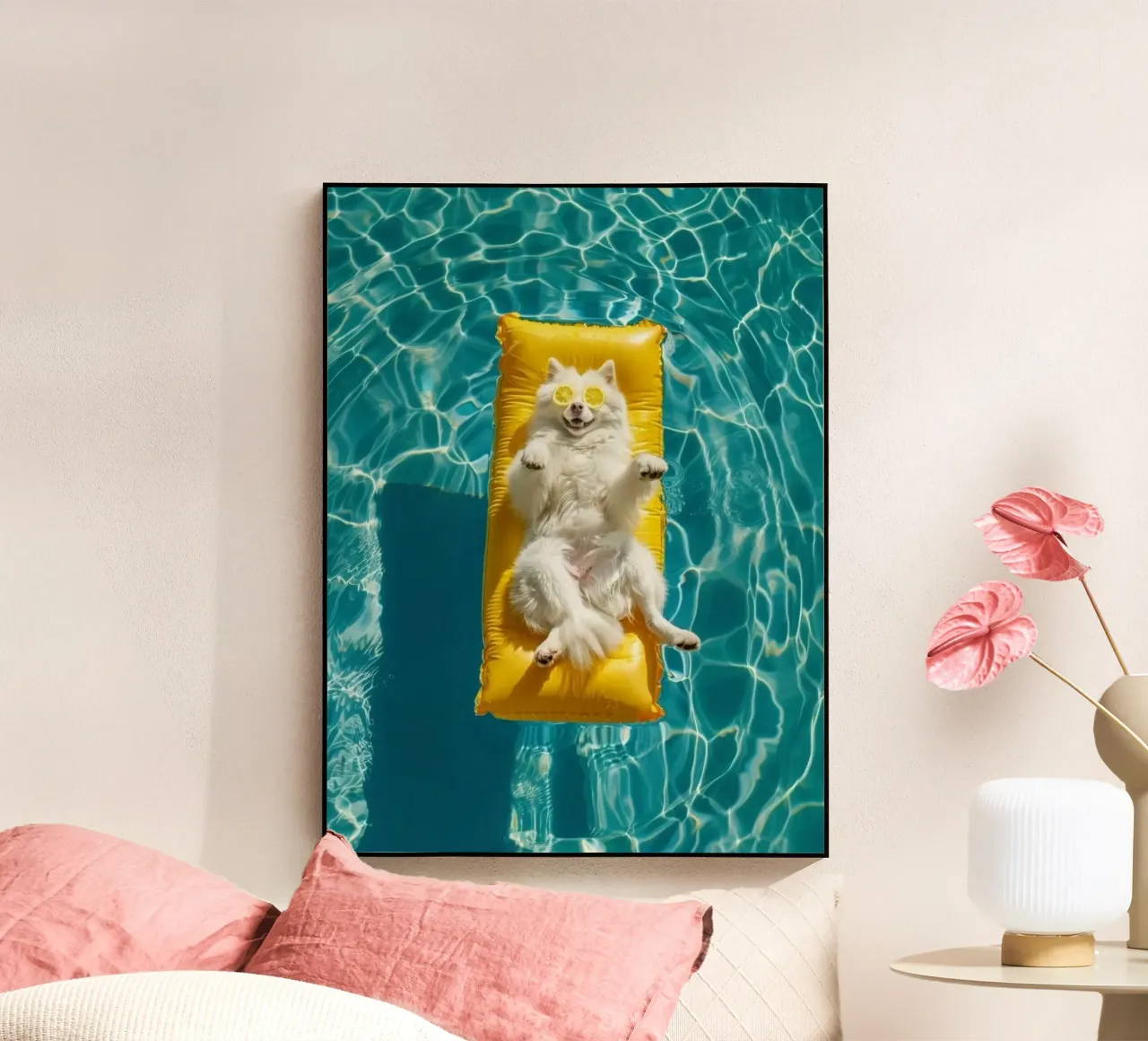 dog chill on float plexiglass da Keyn