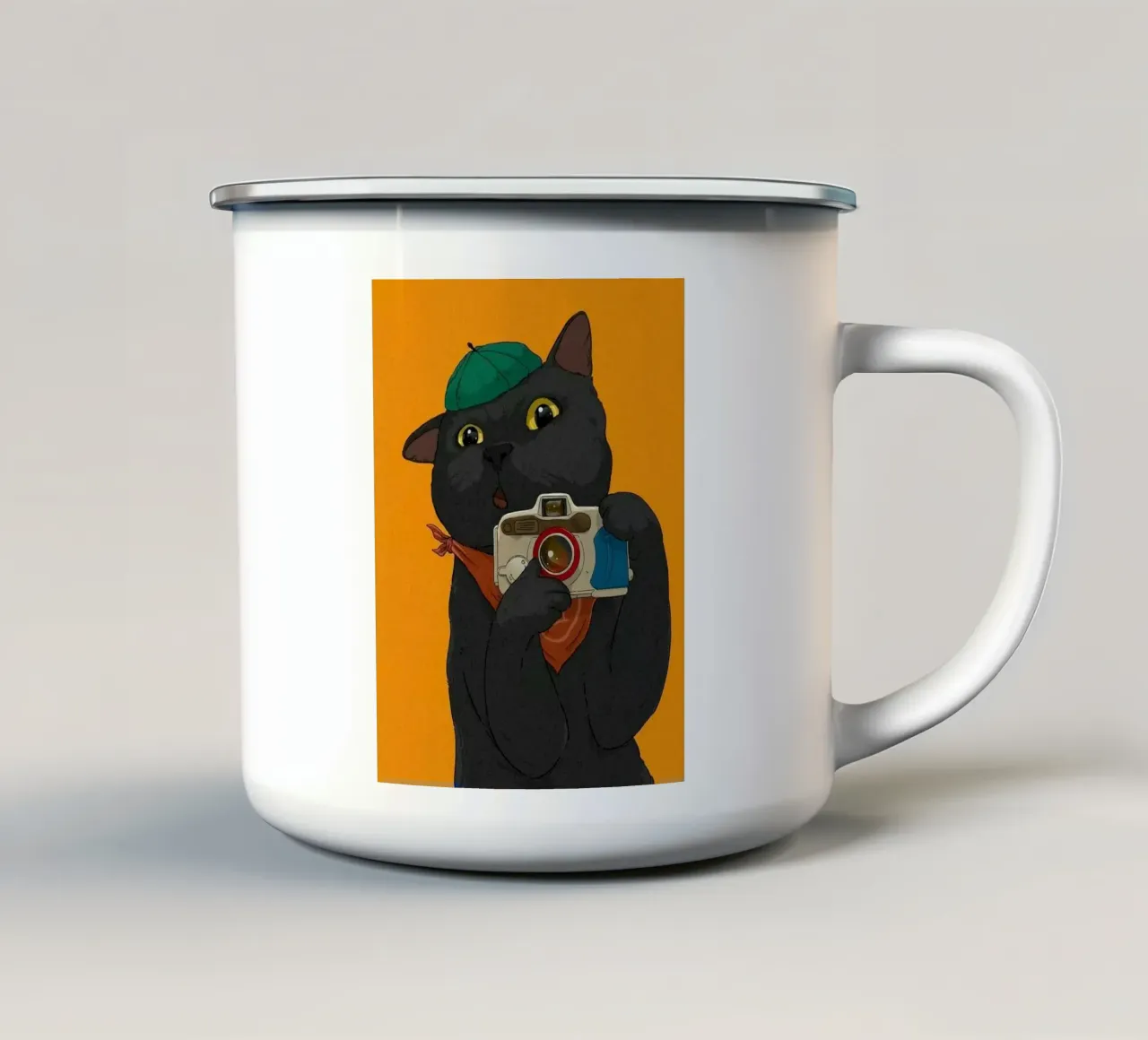 kitty hold camera tazza in smalto da Keyn
