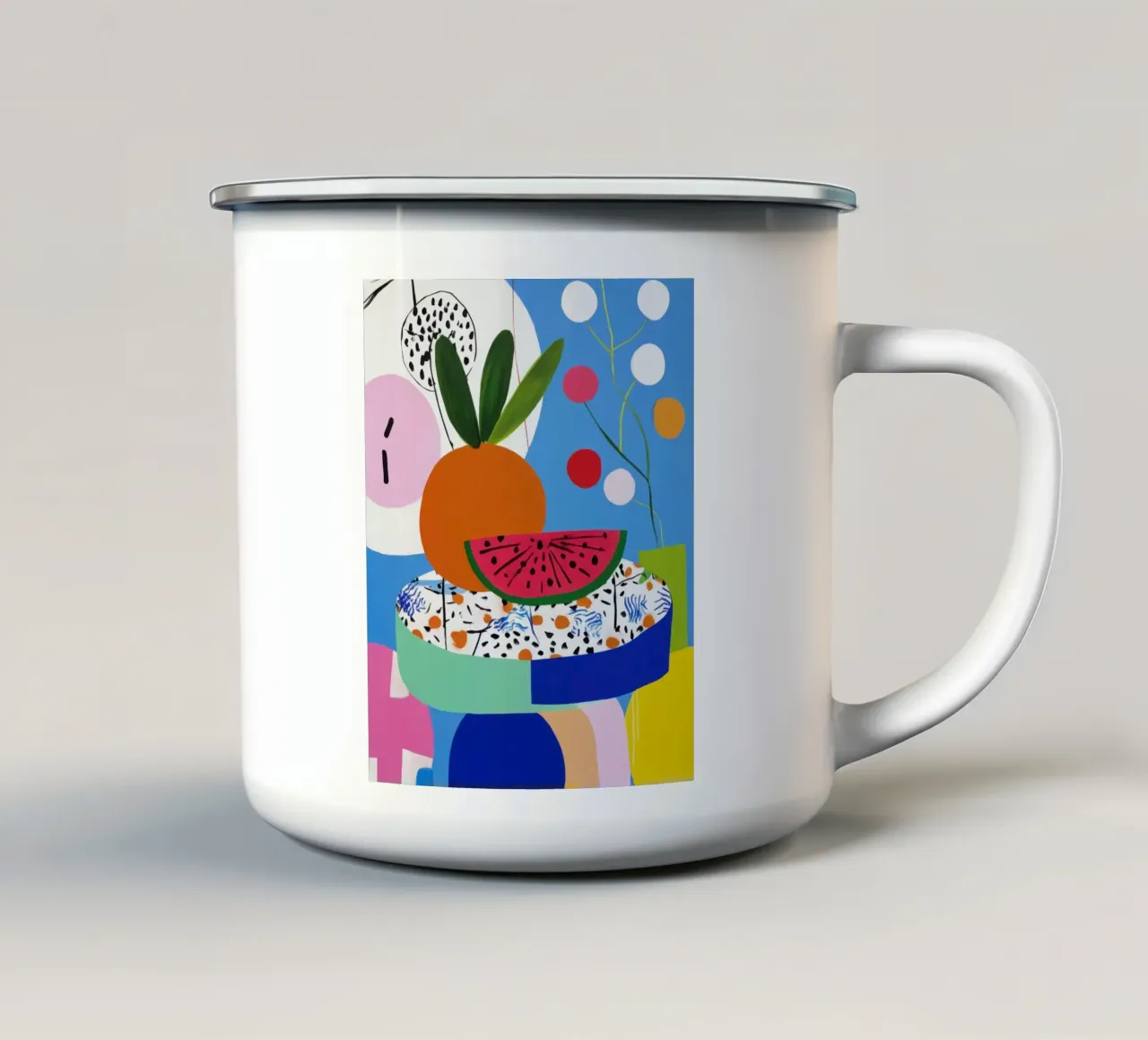 Arte murale astratta di frutta colorata tazza in smalto da Artbyvo