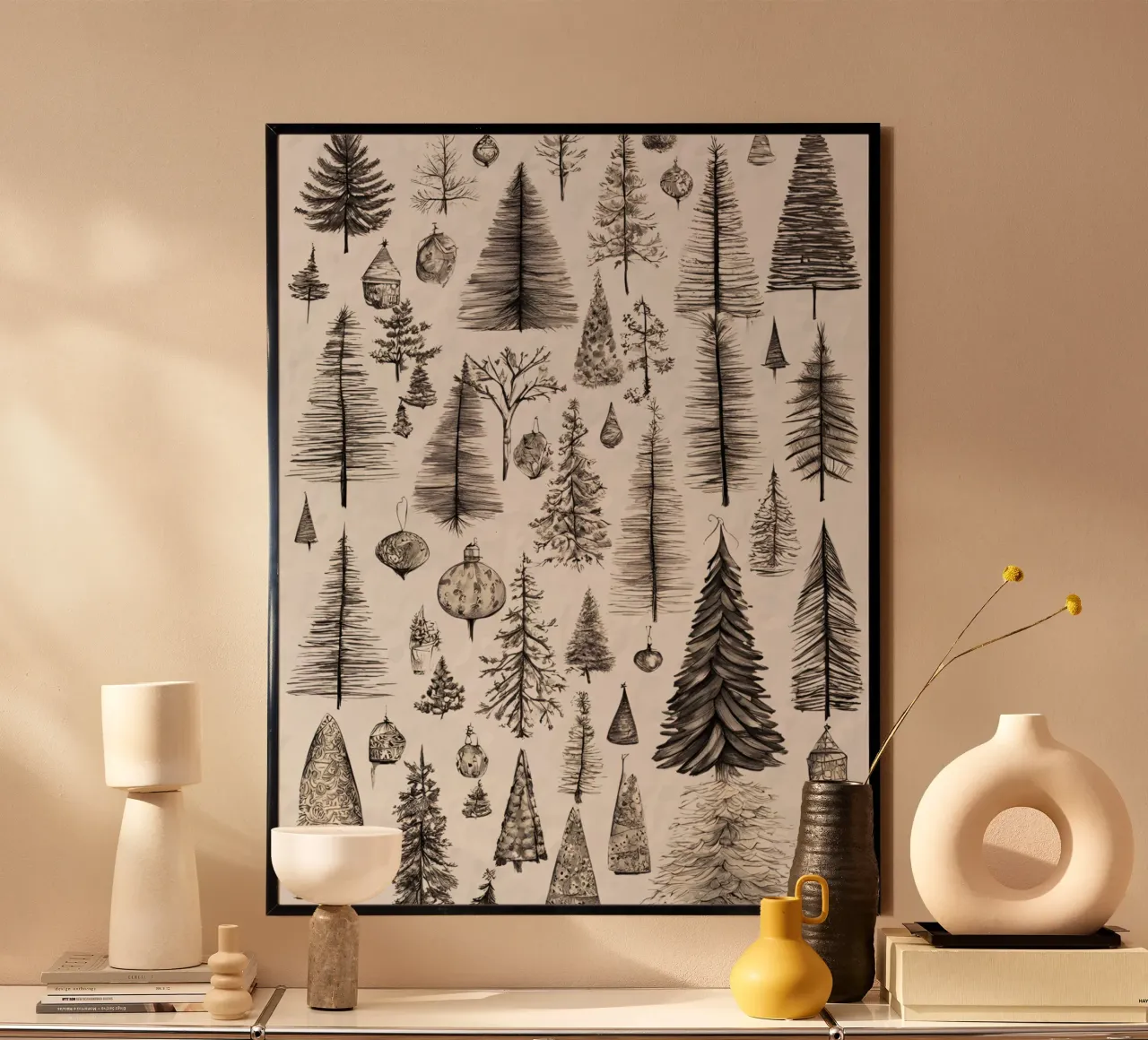 Vintage Trees - Illustration hivernale de Noël poster de Studio Vibe