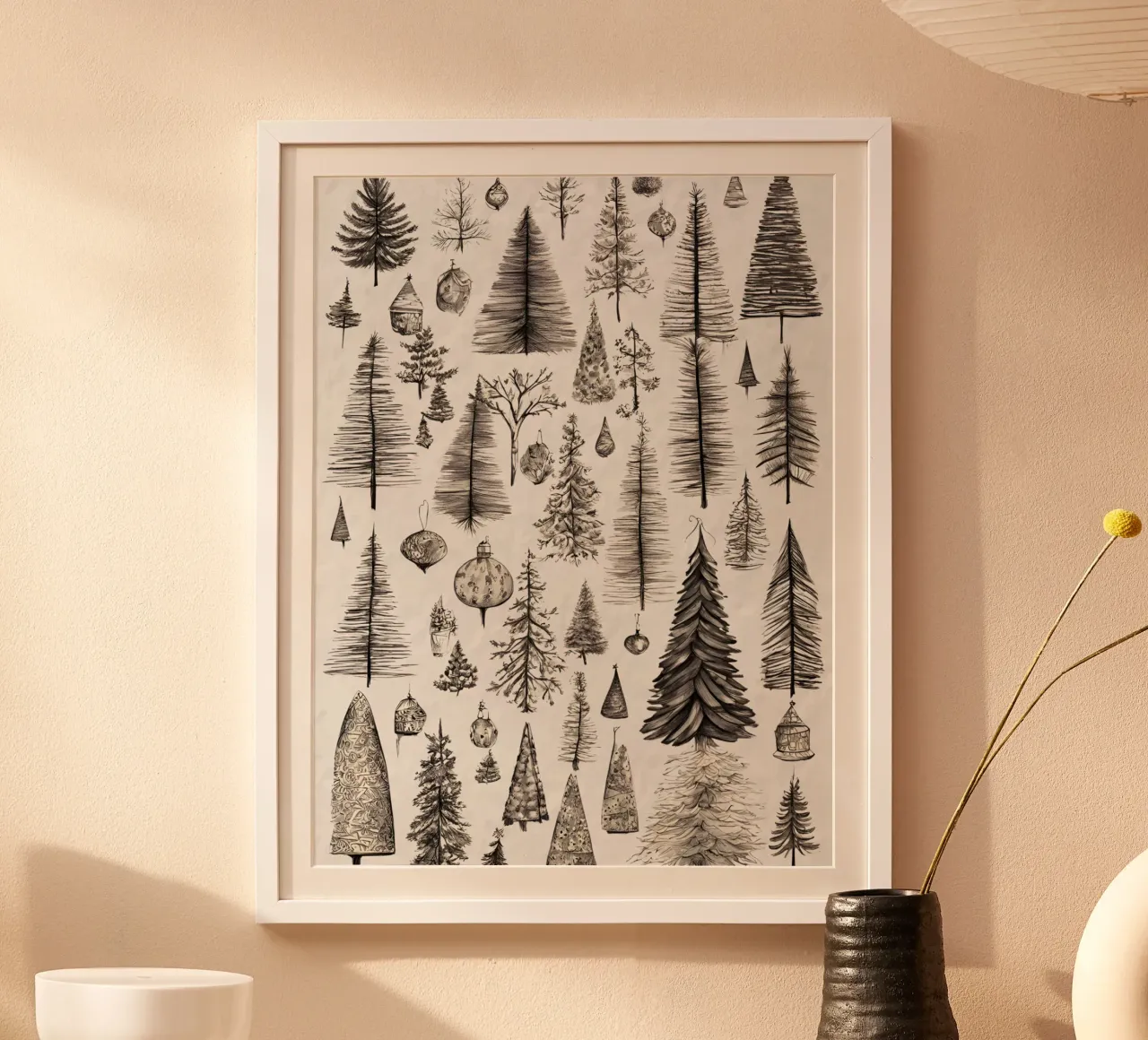 Vintage Trees - Illustration hivernale de Noël poster de Studio Vibe