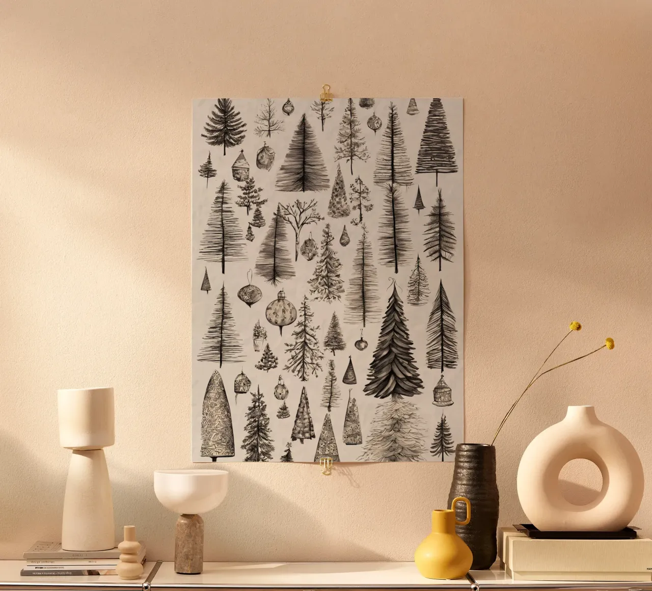 Vintage Trees - Illustration hivernale de Noël poster de Studio Vibe