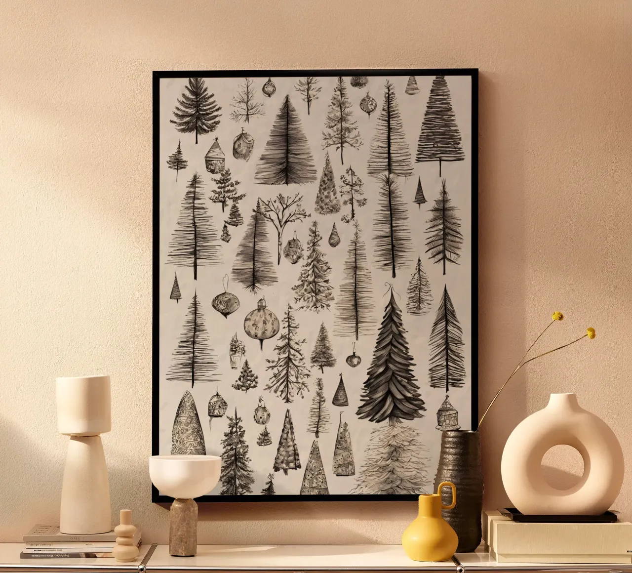 Vintage Trees - Illustration hivernale de Noël poster de Studio Vibe