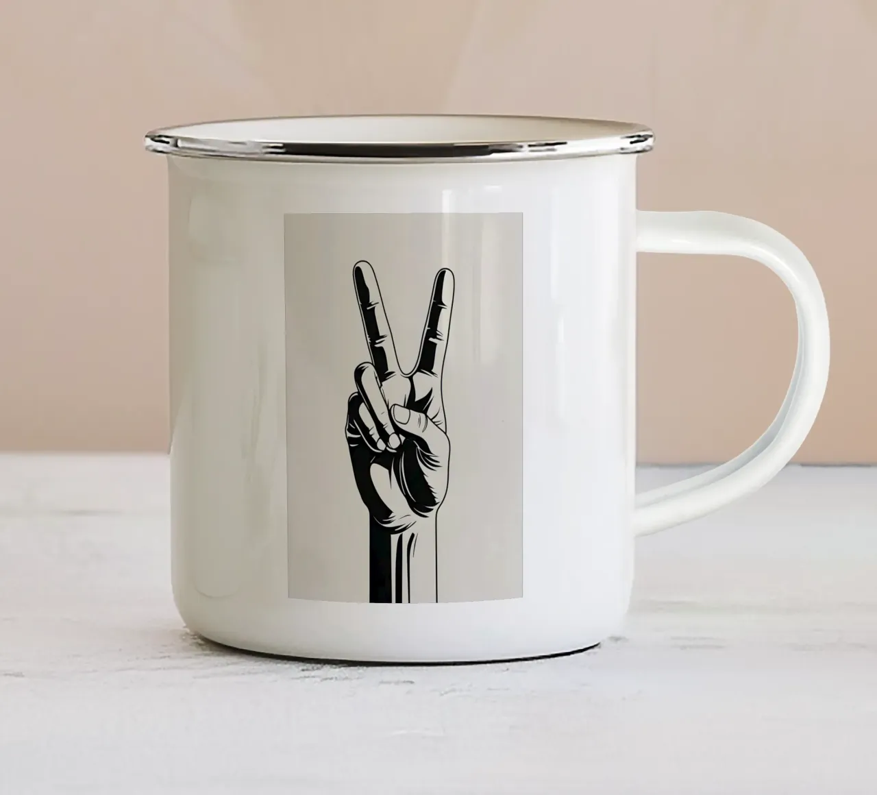 Gesto della mano con il segno della pace tazza in smalto da LIFESTYLE OBJECTS