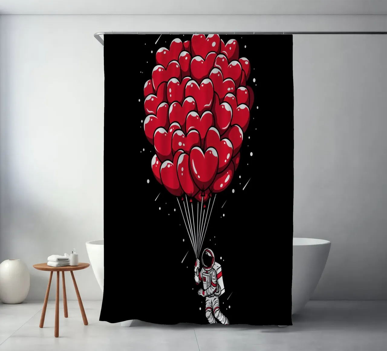Astronauta con palloncino a cuore tenda da doccia da LM2KONE