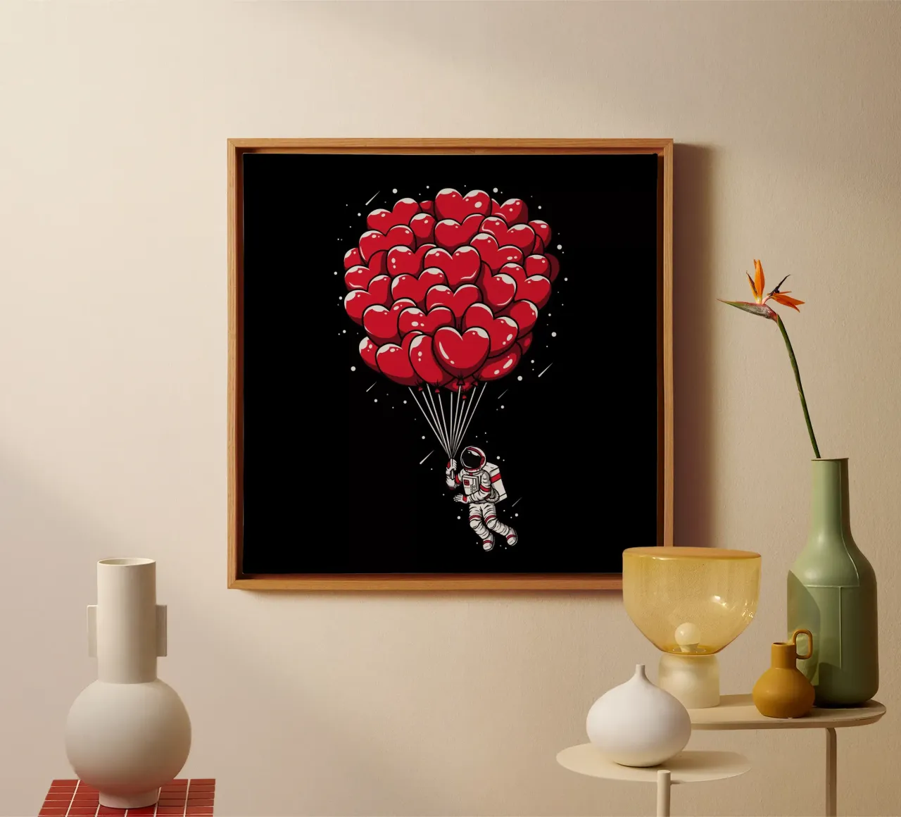 Astronauta con palloncino a cuore tela con Cornice a cassetta da LM2KONE
