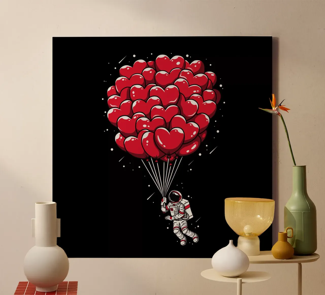Astronauta con palloncino a cuore tela con Cornice a cassetta da LM2KONE