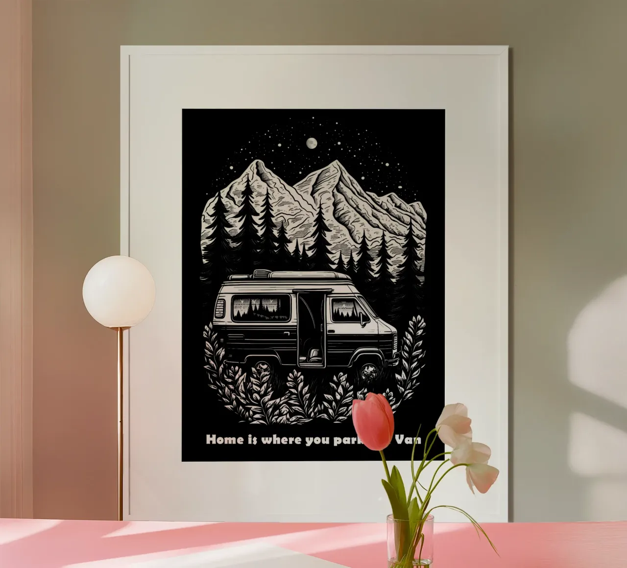 Home Is Where You Park The Van poster con telaio in plastica da Autofocus