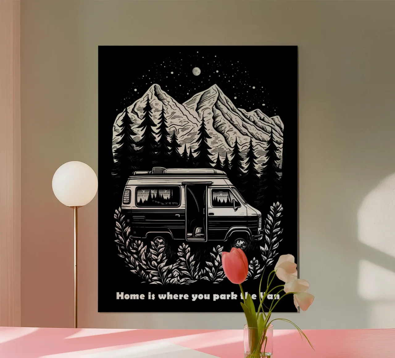 Home Is Where You Park The Van poster con telaio in plastica da Autofocus