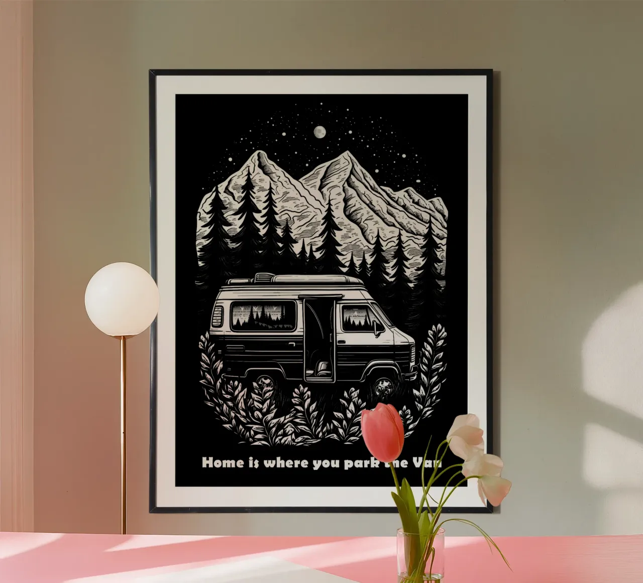 Home Is Where You Park The Van poster con telaio in plastica da Autofocus