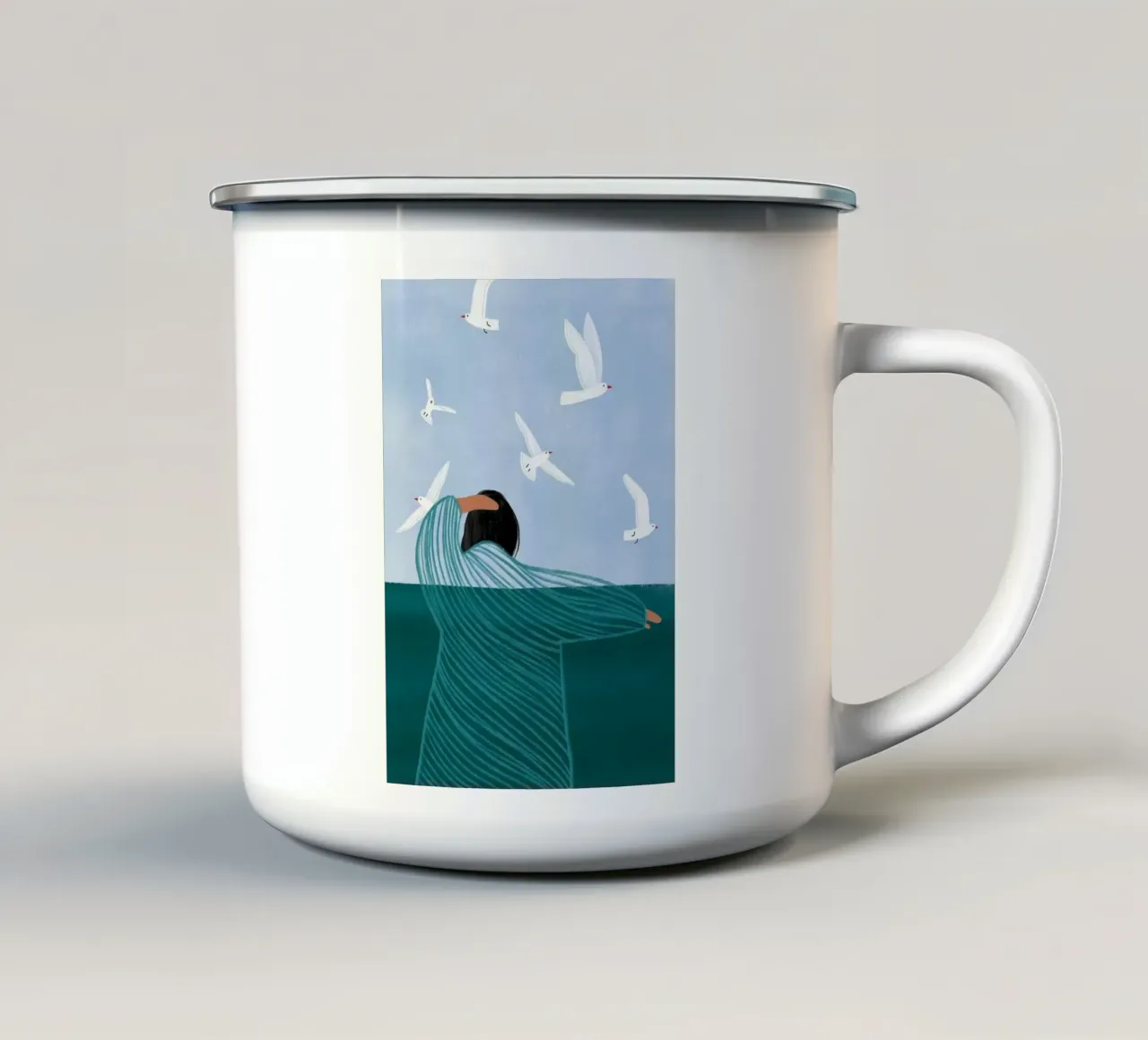 girl line with birds tazza in smalto da matthen