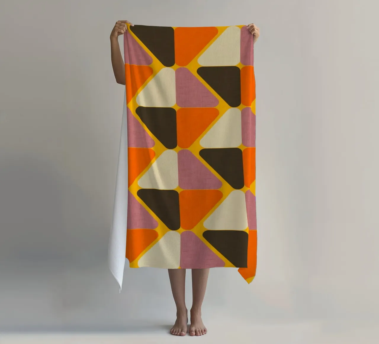 Retro Color Block Flower Yellow beach towel by susanacosta